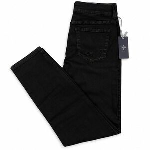 NYDJ Straight Leg Jeans Womens 8 Black Rhinestone Back Pocket Slimming Stretch